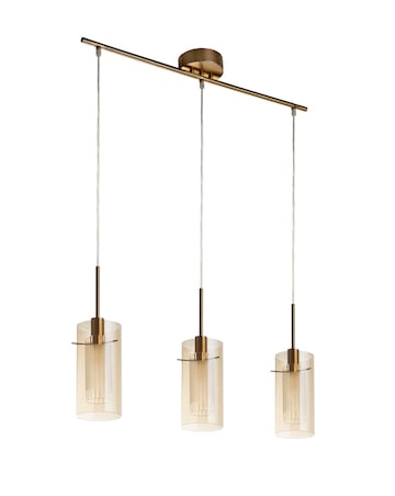 3 Light Bronze and Champagne/Frosted Double Glass Shade Ceiling Bar Pendant