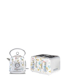 Laura Ashley Elevden White 1.7L Dome Kettle and 4 Slice Toaster Bundle