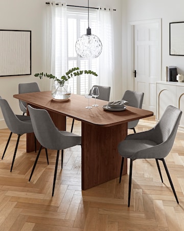 Oslo Panel End Dining Table with 6 Etta Fabric Chairs