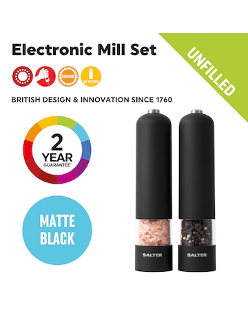 Salter Matte Black Electronic Mill Set