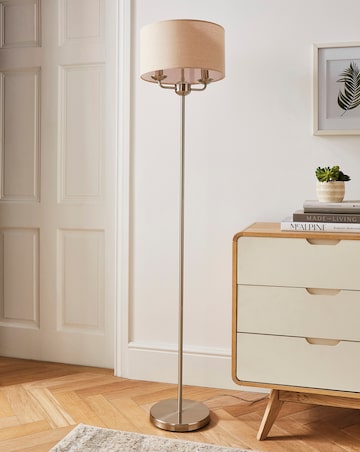 Fulford Brushed Silver & Linen Shade Floor Lamp