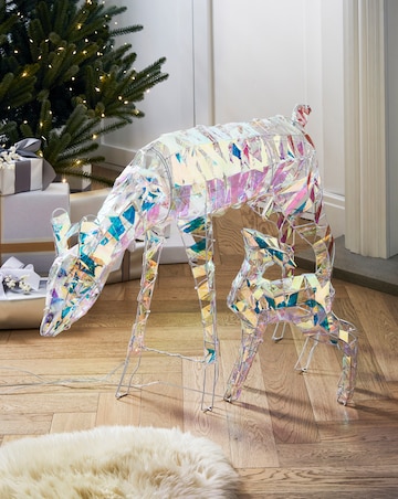 Iridescent Light Up Reindeer Decoration Set - Indoor Outdoor Use