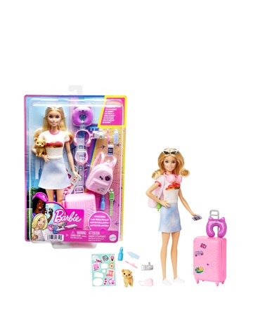 Barbie Malibu Travel Playset with Puppy and 10 Accessories