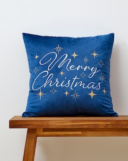 Embroidered Star Merry Christmas Cushion