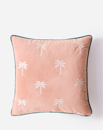 Rhodes Embroidered Palm Tree Velvet Cushion