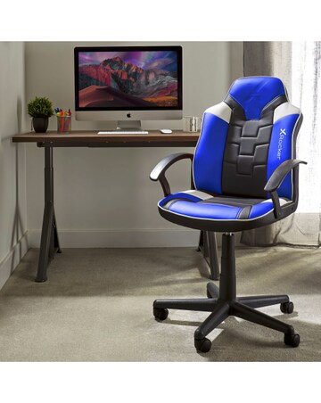 X Rocker Ocelot Gaming Desk & Saturn Junior Gaming Chair Bundle - Blue