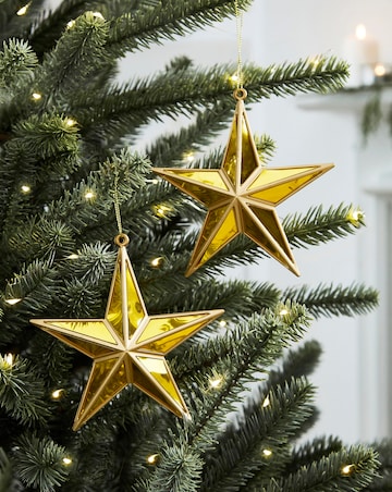 Gisela Graham Gold 5 Point Star Hanging Decoration - Set of 2