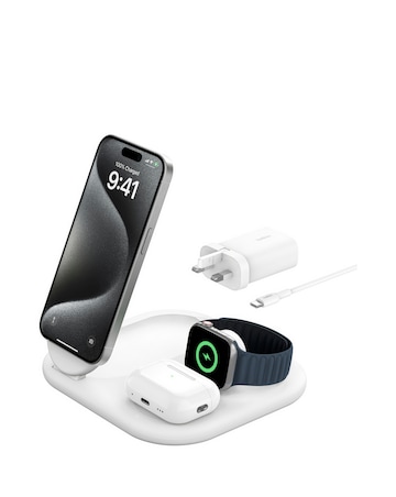 Belkin BoostCharge 3-in-1 Foldable Wireless Charger for Apple Devices - White