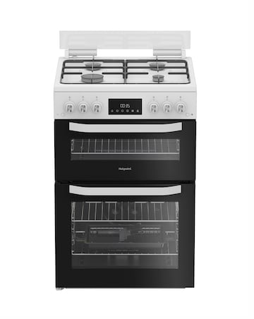 Hotpoint HTG6GDCW 60cm Gas Twin Cooker with Glass Lid - White