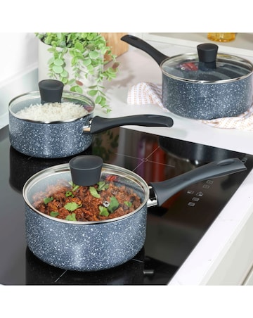 Russell Hobbs Nightfall Stone 3 Piece Saucepan Set - 16cm, 18cm and 30cm