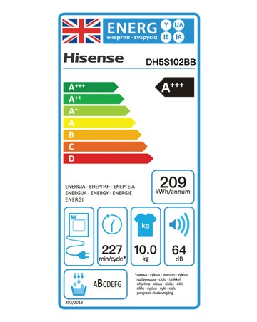 Hisense 5S Series DH5S102BB 10kg Heat Pump Tumble Dryer
