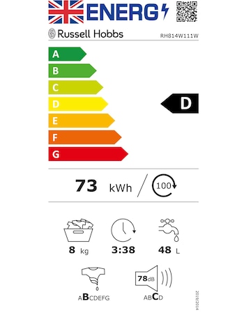 Russell Hobbs RH814W111W, 8Kg, 1400rpm, Washing Machine - White