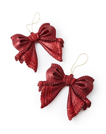 Gisela Graham Red Glitter Bow Hanging Decoration - Set of 2