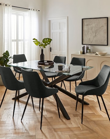 Bodie Black 6 Seater Dining Table with 6 Etta Fabric Chairs