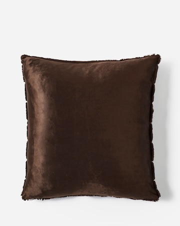 Large Ribbed Faux Fur Cushion - Chocolate
