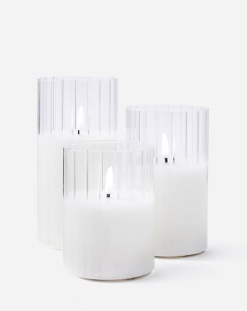 Julipa Set of 3 Ribbed Glass LED Candles