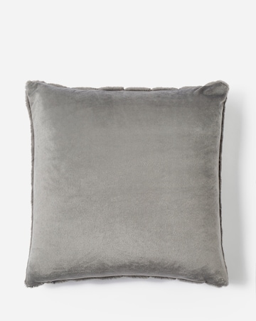 Large Ribbed Faux Fur Cushion - Grey