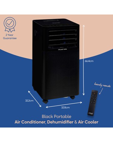 Russell Hobbs Black 3 in 1 Portable Air Conditioner, Dehumidifier & Air Cooler