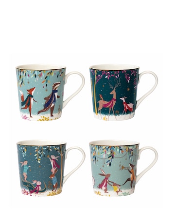 Sara Miller Woodland Tales Set of 4 Mugs
