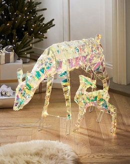 Iridescent Light Up Reindeer Decoration Set - Indoor Outdoor Use