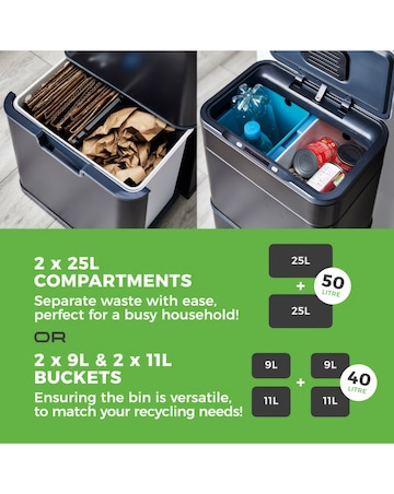Tower 50L Ozone Recycling Sensor Bin Black