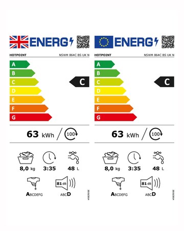 Hotpoint NSWM864CBSUKN, 8kg, 1600rpm Washing Machine - Black