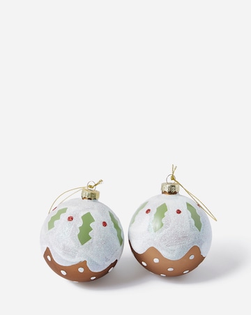 Gisela Graham Christmas Pudding Glass Baubles - Set of 3