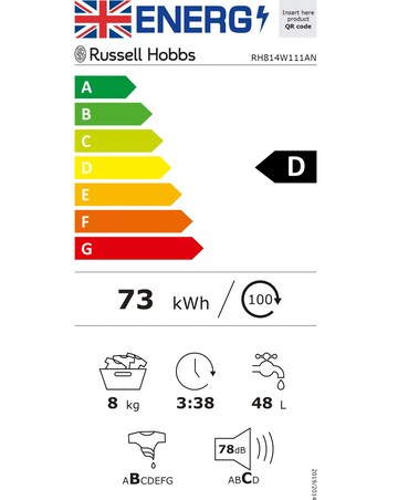 Russell Hobbs 8KG/1400RPM Washing Machine - Anthracite