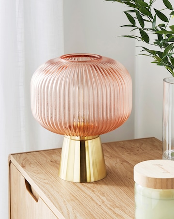 Pink Wireless Ribbed Glass Table Lamp