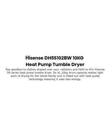 Hisense 5S Series DH5S102BB 10kg Heat Pump Tumble Dryer