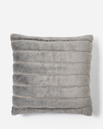 Large Ribbed Faux Fur Cushion - Grey