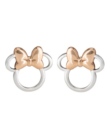 Disney Minnie Mouse Sterling Silver Stud Earrings with Rose Gold Bow