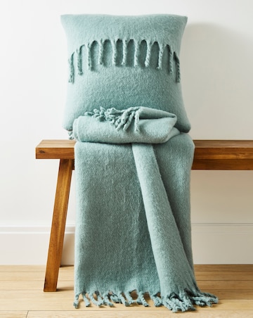Faux Mohair Fringed Throw - Green