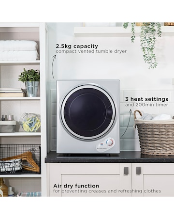 Russell Hobbs RH3VTD800S 2.5kg Compact Vented Tumble Dryer - Silver