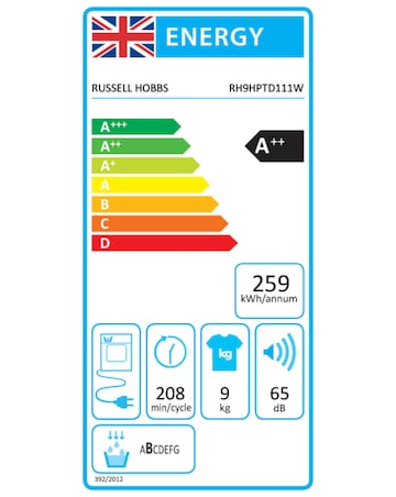 Russell Hobbs RH9HPTD111W, 9kg, Heat Pump Tumble Dryer - White