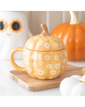 Groovy Floral Pumpkin Lidded Mug