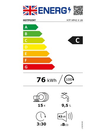 Hotpoint Maxi Space H7FHP43XUK Full Size Dishwasher 15 Place Silver + Install