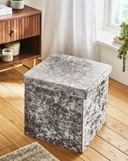 Crushed Velvet Foldable Storage Ottoman Cube