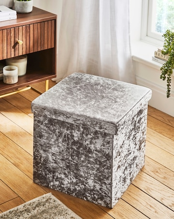 Crushed Velvet Foldable Storage Ottoman Cube