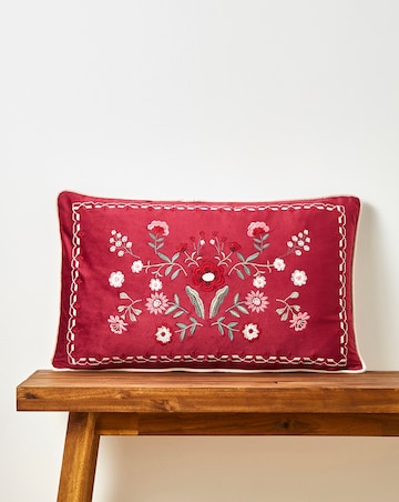 Clara Velvet Boudoir Cushion with Floral Embroidery