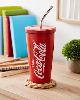 Coca Cola Stainless Steel Travel Mug with Straw