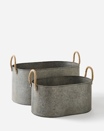 Ivyline Galvanised Rope Handle Trough - Set of 2 Planters