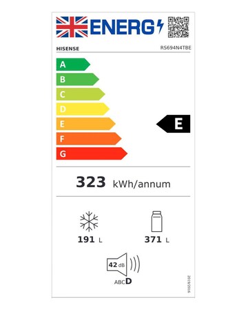 Hisense RS694N4TBE American Fridge Freezer- E Rated 179 CM