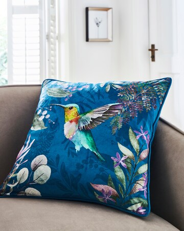Velvet Printed Hummingbird Cushion