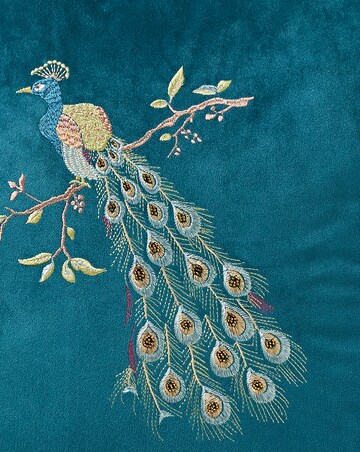 Velvet Embellished Peacock Cushion