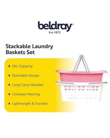 Beldray Set of 2 Laundry Baskets Pink