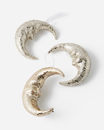Gisela Graham Gold Sparkling Moon Face Hanging Decoration - Set of 3
