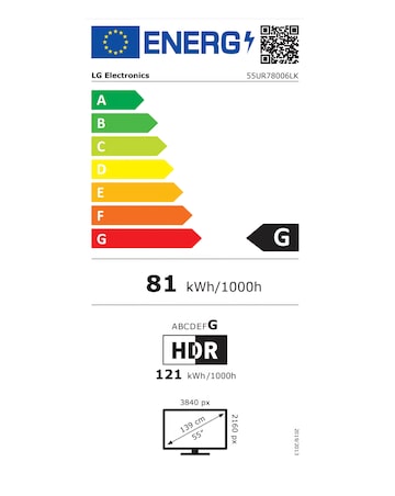LG 55UR78006LK 55in LED 4K UHD HDR ThinQ Smart Freeview TV