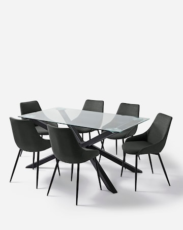 Bodie Black 6 Seater Dining Table with 6 Etta Fabric Chairs