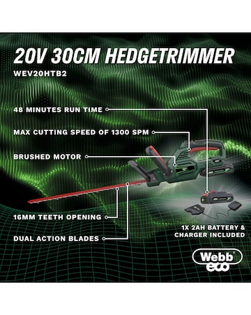 Webb 20V 50cm Cordless Hedge Trimmer (2AH Battery & Charger)